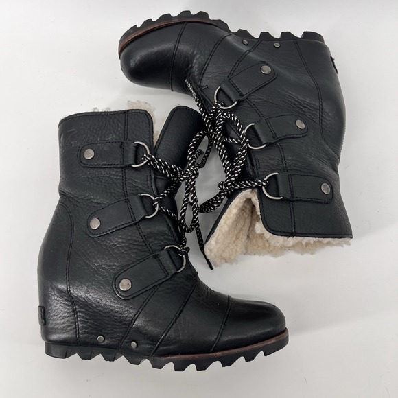 Womens Sorel NL2703 Joan of Arctic Wedge Mid Shearling Lace Up Boots Size 5 Moto - Picture 5 of 11